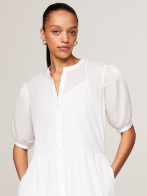 white voile short sleeve fit and flare maxi dress for women tommy hilfiger