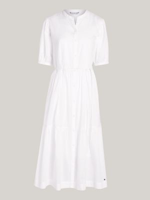 white voile short sleeve fit and flare maxi dress for women tommy hilfiger