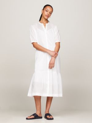 Voile Short Sleeve Fit And Flare Maxi Dress White Tommy Hilfiger