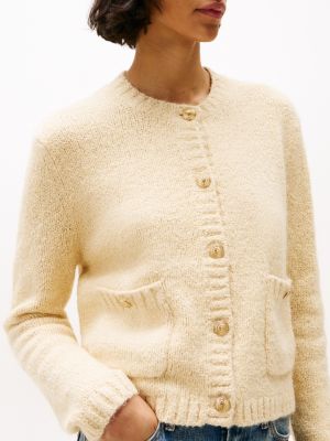 beige cardigan mit goldfarbenen knöpfen für damen - tommy hilfiger