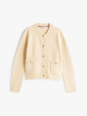 beige cardigan mit goldfarbenen knöpfen für damen - tommy hilfiger