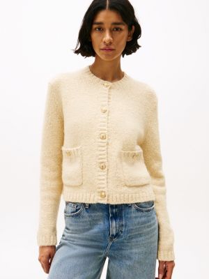 cardigan texturé à boutons dorés beige pour femmes tommy hilfiger