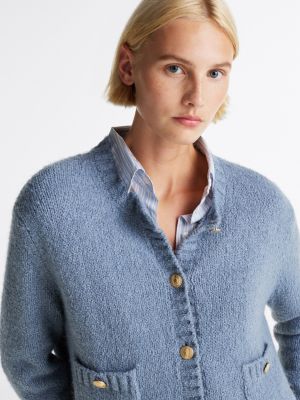 blue gold-tone button textured cardigan for women tommy hilfiger