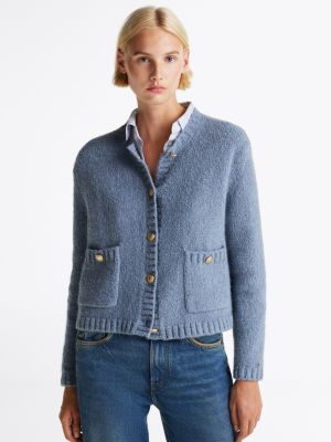 blue cardigan mit goldfarbenen knöpfen für damen - tommy hilfiger