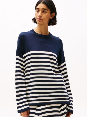 multi relaxed crew neck jumper with silk for women tommy hilfiger