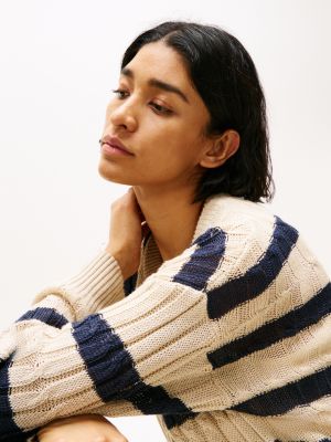 multi relaxed fit zopfstrick-pullover aus leinenmix für damen - tommy hilfiger