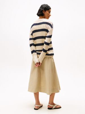 multi relaxed fit zopfstrick-pullover aus leinenmix für damen - tommy hilfiger
