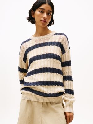 multi relaxed fit zopfstrick-pullover aus leinenmix für damen - tommy hilfiger