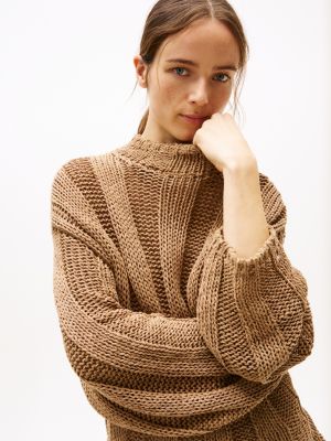 brown oversized mock neck jumper for women tommy hilfiger