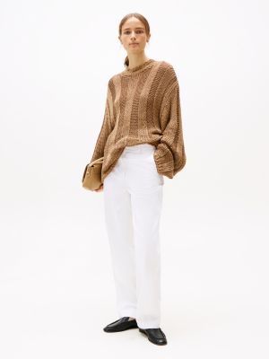 brown oversized mock neck jumper for women tommy hilfiger