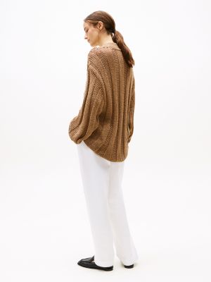 brown oversized mock neck jumper for women tommy hilfiger