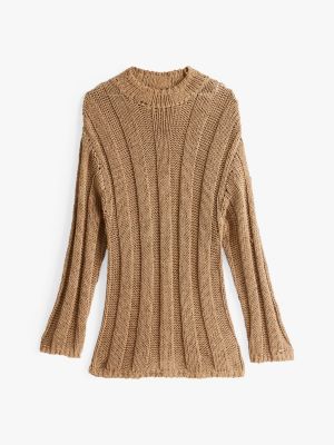 brown oversized mock neck jumper for women tommy hilfiger