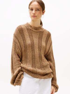 brown oversized trui met opstaande hals voor dames - tommy hilfiger