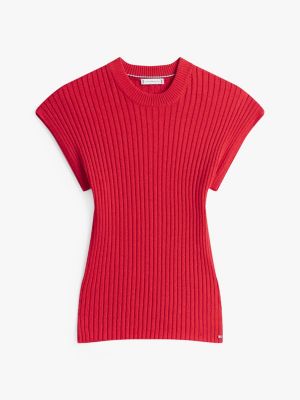 red ribbed cap sleeve slim jumper for women tommy hilfiger