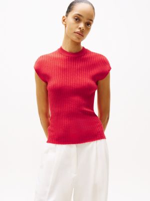 pull ajusté côtelé à mancherons red pour femmes tommy hilfiger