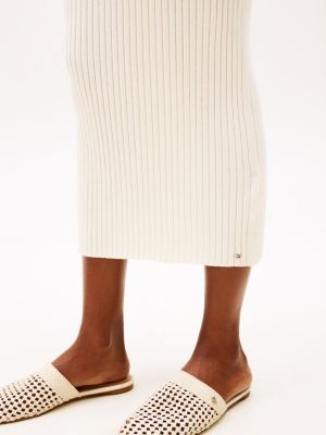 robe pull midi côtelée à mancherons blanc pour femmes tommy hilfiger