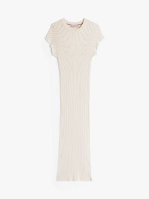 white cap sleeve ribbed maxi jumper dress for women tommy hilfiger