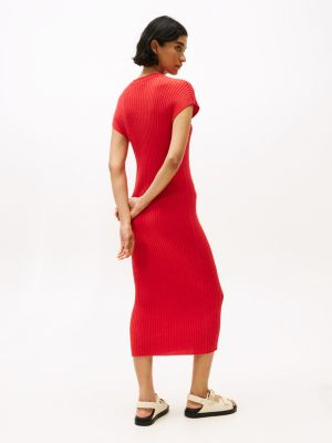 red cap sleeve ribbed maxi jumper dress for women tommy hilfiger