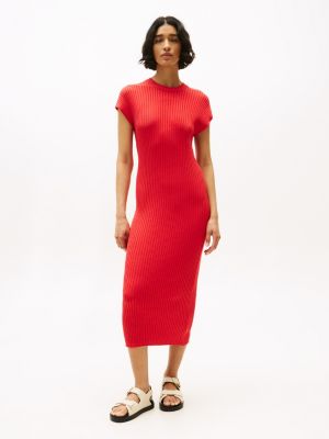 vestido midi de punto red de mujeres tommy hilfiger