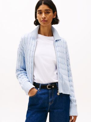 blue boxy fit zopfstrick-cardigan mit zip für damen - tommy hilfiger