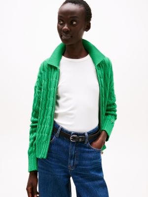 cardigan squadrato in maglia intrecciata green da donne tommy hilfiger