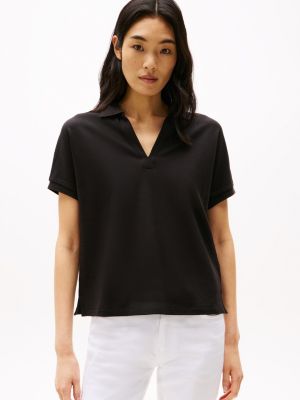 black relaxed fit poloshirt für damen - tommy hilfiger