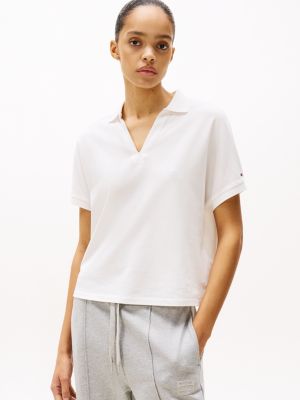 white relaxed fit polo voor dames - tommy hilfiger