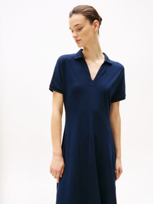 blue fit and flare midi polo dress for women tommy hilfiger