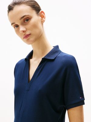 robe polo midi moulante et évasée bleu pour femmes tommy hilfiger