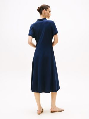 robe polo midi moulante et évasée bleu pour femmes tommy hilfiger