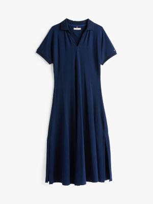 blau fit-and-flare midi-polokleid für damen - tommy hilfiger