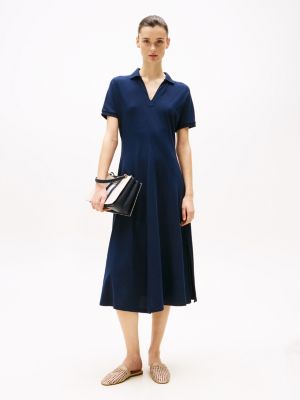 robe polo midi moulante et évasée bleu pour femmes tommy hilfiger