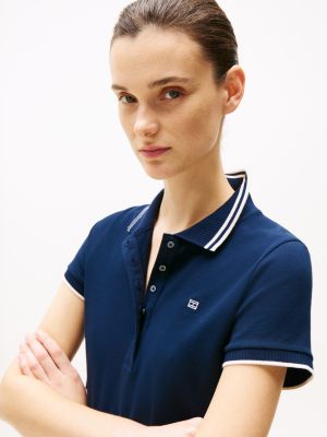 blau slim fit poloshirt mit kontrast-flag für damen - tommy hilfiger