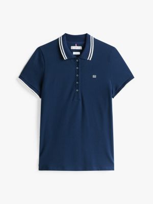 polo ajusté à drapeau contrasté bleu pour femmes tommy hilfiger