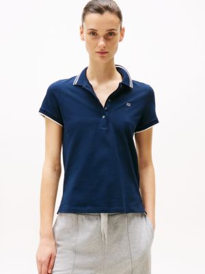 blau slim fit poloshirt mit kontrast-flag für damen - tommy hilfiger