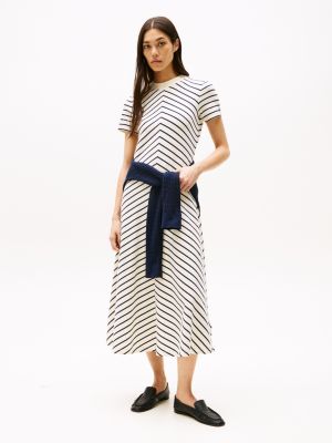 vestido midi de corte evasé multi de mujeres tommy hilfiger