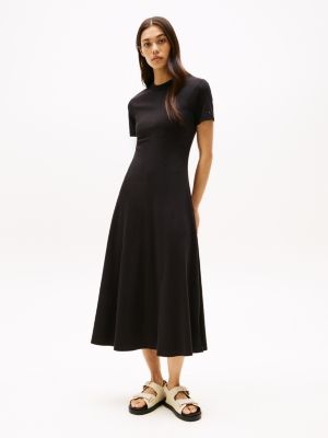 black fit and flare midi dress for women tommy hilfiger