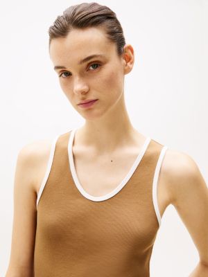 camiseta slim sin mangas marrón de mujeres tommy hilfiger