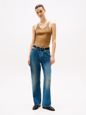 camiseta slim sin mangas marrón de mujeres tommy hilfiger