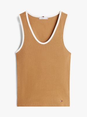 braun slim fit tanktop mit kontrast-details für damen - tommy hilfiger