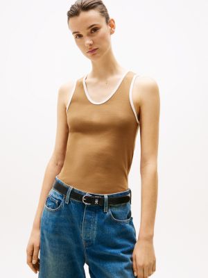 camiseta slim sin mangas brown de mujeres tommy hilfiger