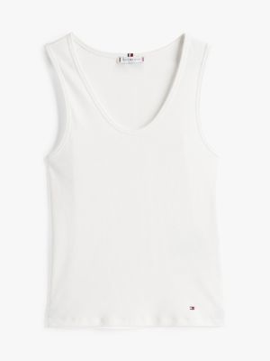 white contrast slim tank top for women tommy hilfiger