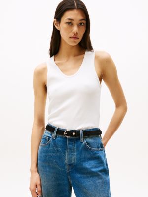 white contrast slim tank top for women tommy hilfiger