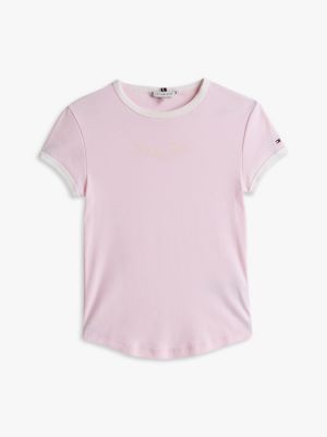 pink logo embroidery slim t-shirt for women tommy hilfiger