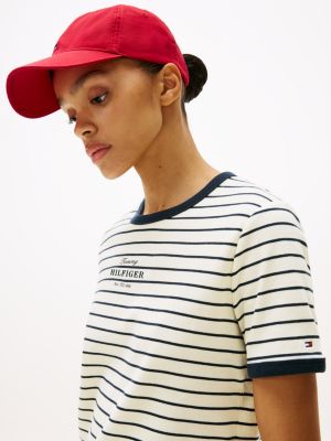 multi t-shirt mit logo und kontrast-besätzen für damen - tommy hilfiger