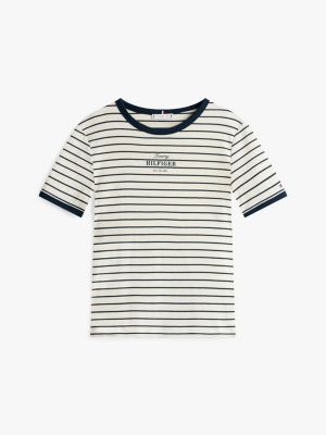 multi t-shirt mit logo und kontrast-besätzen für damen - tommy hilfiger