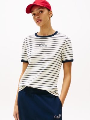 multi t-shirt mit logo und kontrast-besätzen für damen - tommy hilfiger