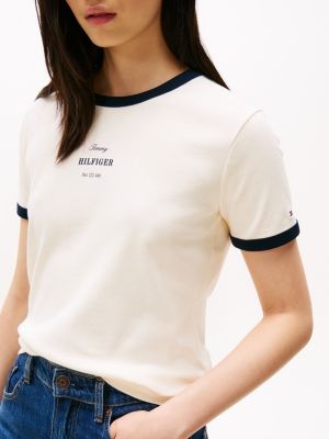 t-shirt con logo e finiture a contrasto multicolore da donne tommy hilfiger