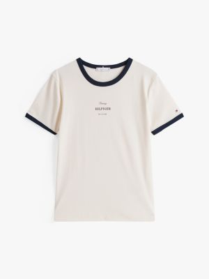 multi t-shirt mit logo und kontrast-besätzen für damen - tommy hilfiger