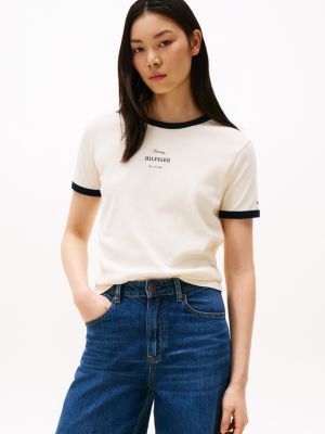 multi t-shirt mit logo und kontrast-besätzen für damen - tommy hilfiger